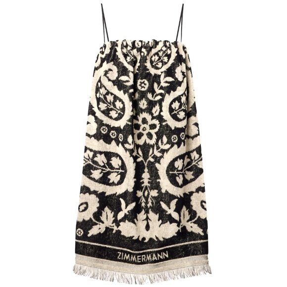 Zimmermann Dresses & Skirts - Zimmermann Rhiannon Cotton Terry Mini Dress in Black/Cream Size US 8 (NWT)